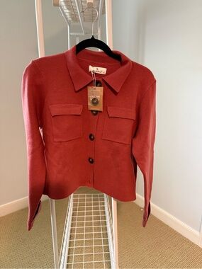 Classic Brick Red Button-Up Blazer Jacket